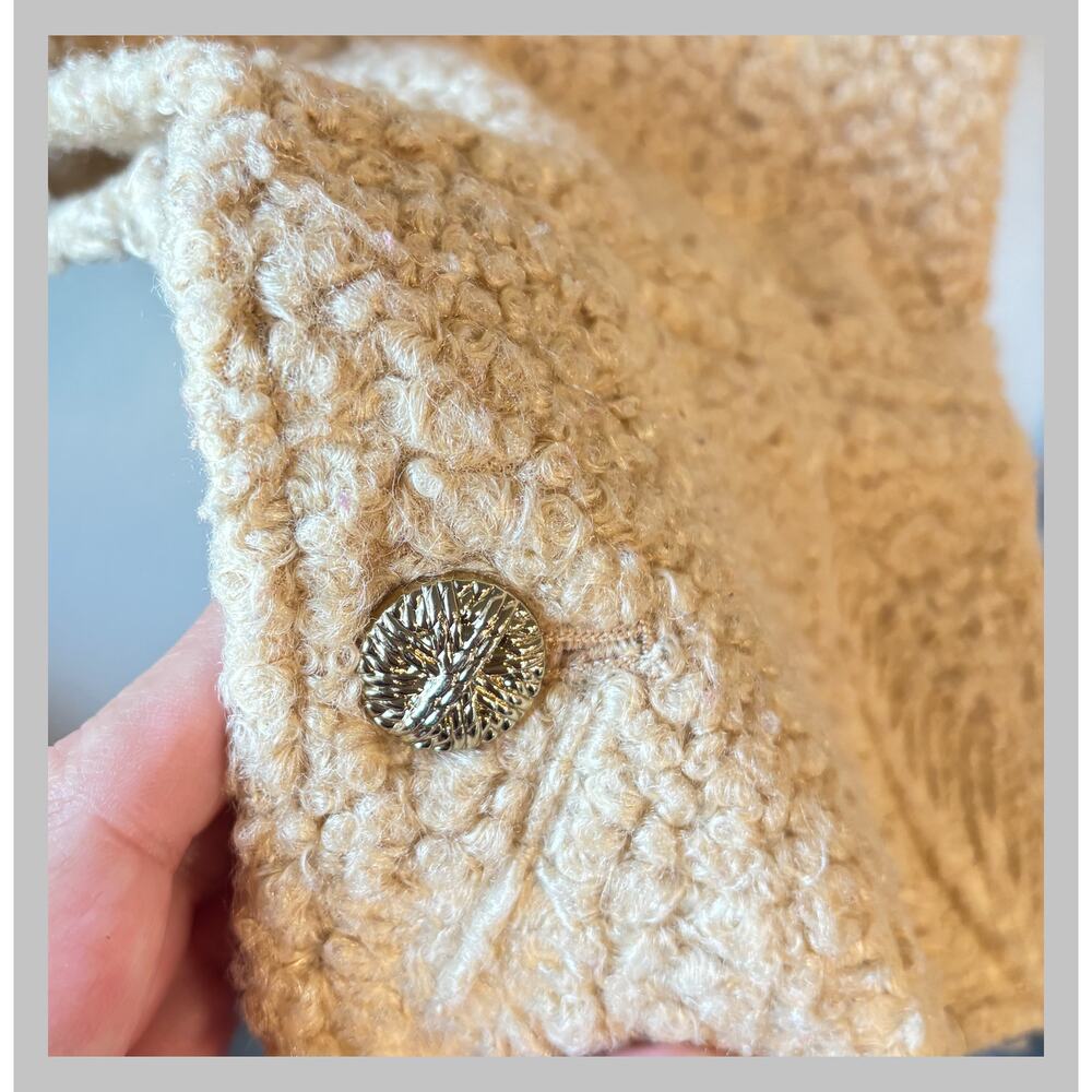 Zara Women’s Medium Cream Teddy Fleece Quarter Zip Pullover Embroidered - Picture 6 of 6